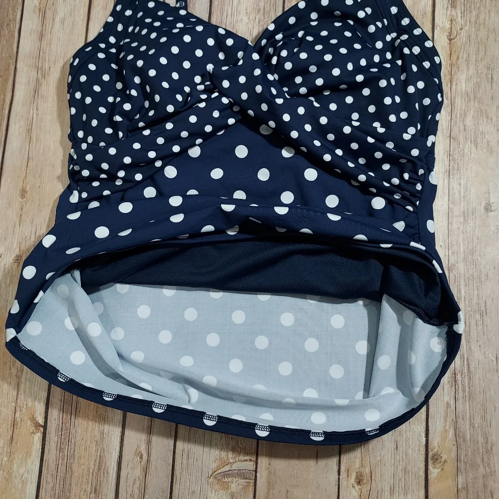 Lands End blue polka dot tankini top 10